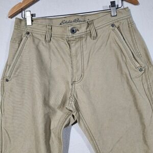 Eddie Bauer Men Khaki Canvas Utility Work Pant 32x32 Tan Straight Leg Cotton